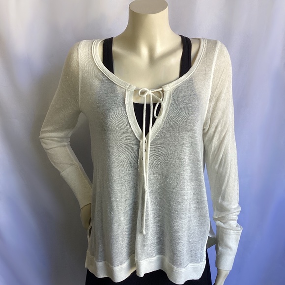 We the Free cream Henley Top with Front Tie - Picture 1 of 4